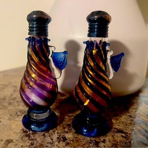 Vintage hand blown glass salt & pepper shakers